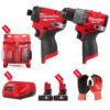 RED Combo 1 MILWAUKEE - Máy khoan M12 FPD2-0X + Máy vặn vít M12 FID2-0X + 2 Pin 12V 4.0Ah + Sạc + Bộ mũi khoan 8 món + Găng tay